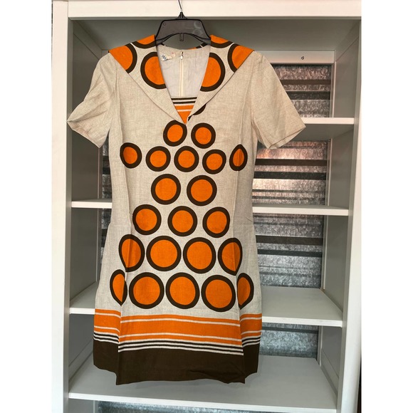 RARE Greek Designer  ΔΡΑΓΩΝΑΣ Late 70s Linen Mod Dress - Picture 1 of 6